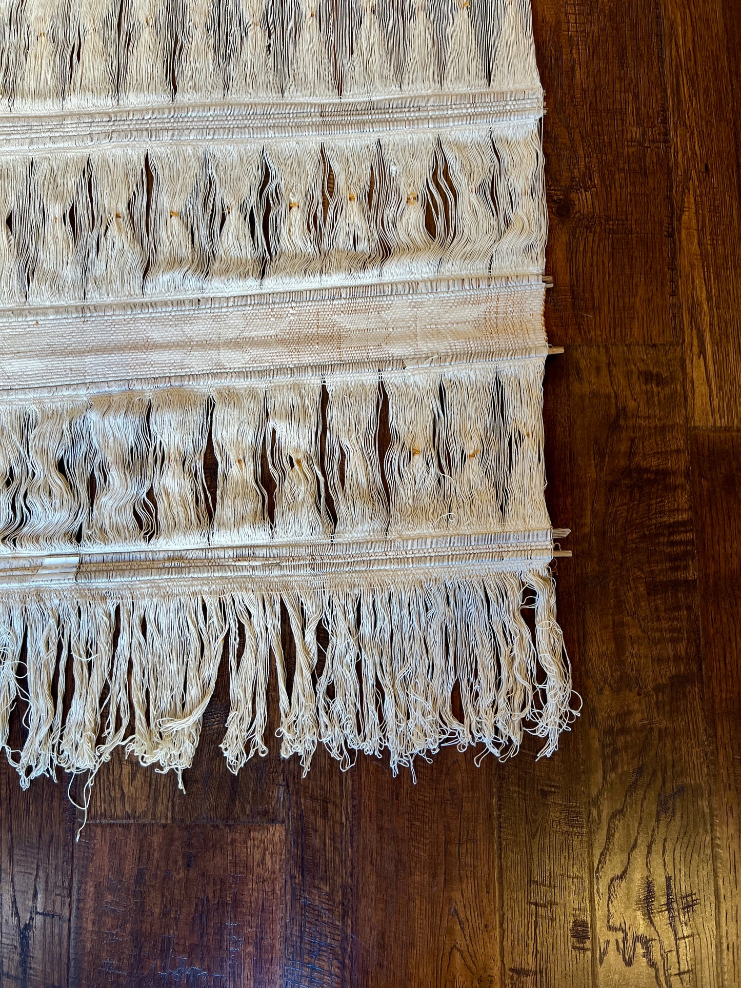 Vintage Colombian Woven Wall Hanging - 1970s Boho Tapestry - Cream and Gold