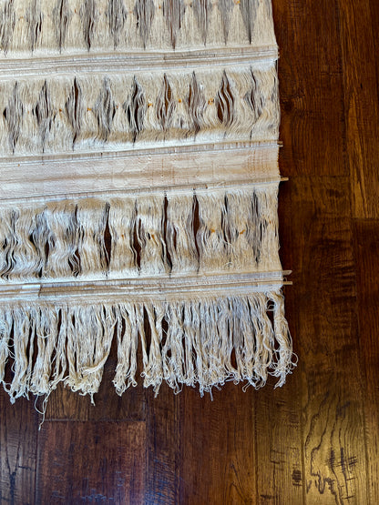 Vintage Colombian Woven Wall Hanging - 1970s Boho Tapestry - Cream and Gold