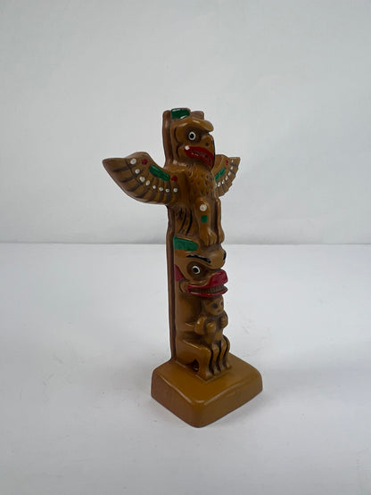 Vintage Souvenir - Thunderbird Totem Pole Figurine - Resin and Wood - 3 7/8"