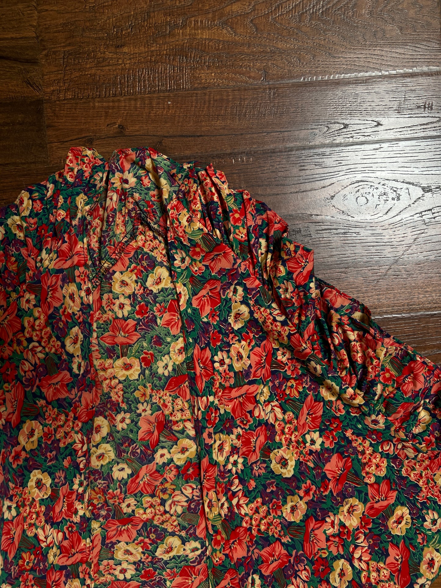 Vintage Cotton Shawl - Autumn Floral Print Ruffle Trim Handmade Wrap