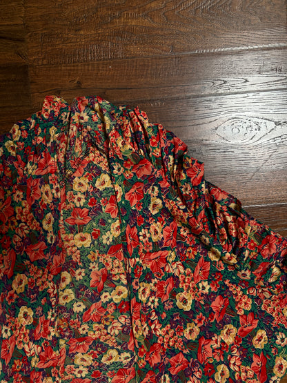 Vintage Cotton Shawl - Autumn Floral Print Ruffle Trim Handmade Wrap