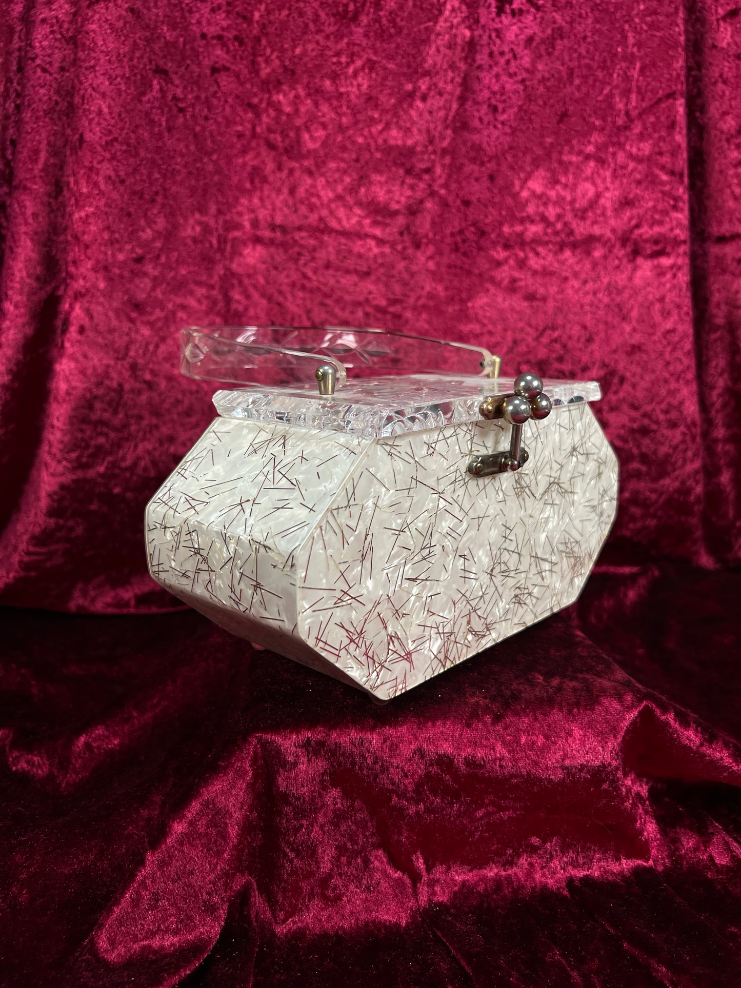 Vintage 1950s Lucite Box Purse – Charles S. Kahn Gold Confetti Clear Handbag