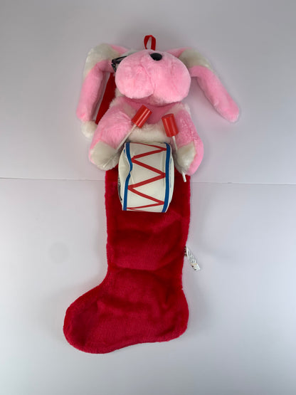 Vintage Christmas Decor - Energizer Buny Stocking - Pink Bunny Plush - 1993