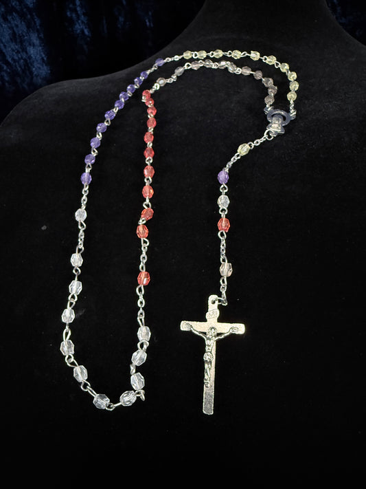 Vintage World Mission Rosary - Multicolor Faceted Beads with Silver-Tone Crucifix