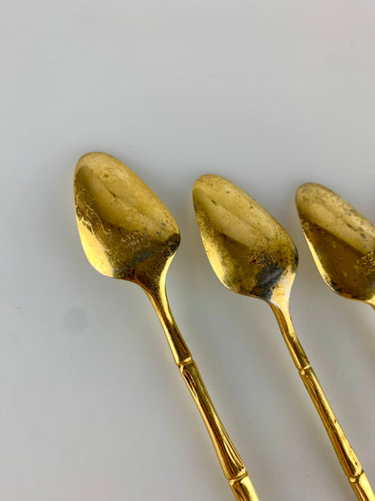 Vintage SCC Japan Gold Tone Bamboo Dessert Spoons - Set of 4