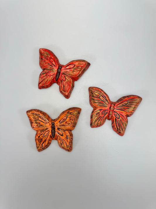 Retro Orange Chalkware Hanging Wall Butterflies - Set of 3