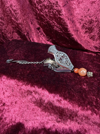 Antique Sterling Silver Needle Case Pendant Chatelaine – Carnelian Bead Late Qing Dynasty Style