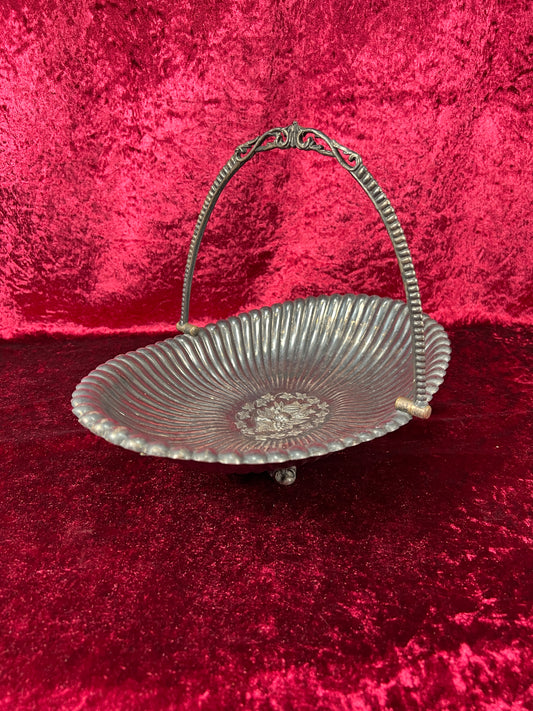 Vintage Home Decor - Silver Plate Basket Fruit Bowl - Antique Patina - Footed