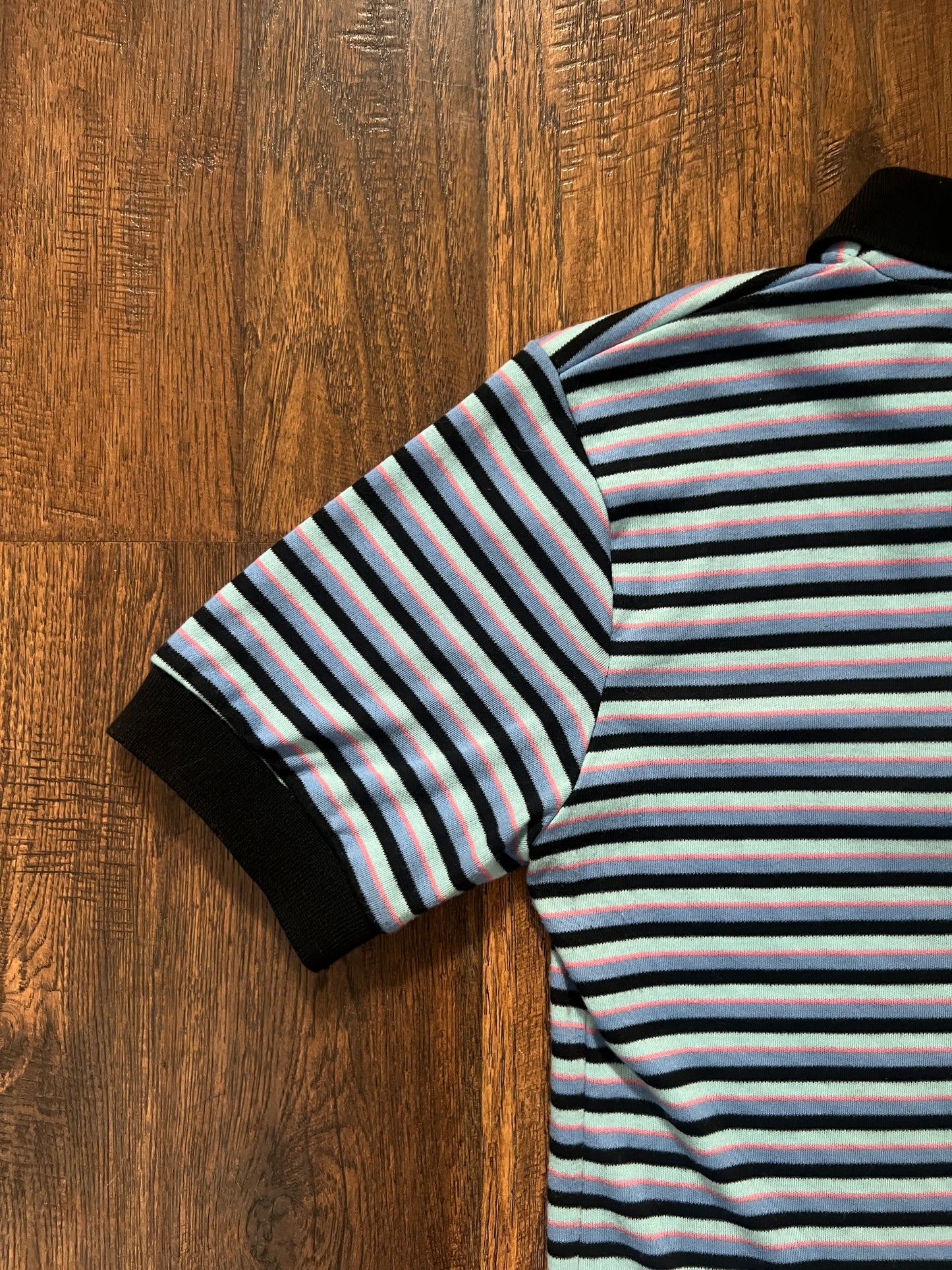 Vintage Yves Saint Laurent Striped Polo Shirt - Blue Black Short Sleeve - Medium