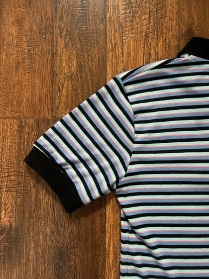 Vintage Yves Saint Laurent Striped Polo Shirt - Blue Black Short Sleeve - Medium