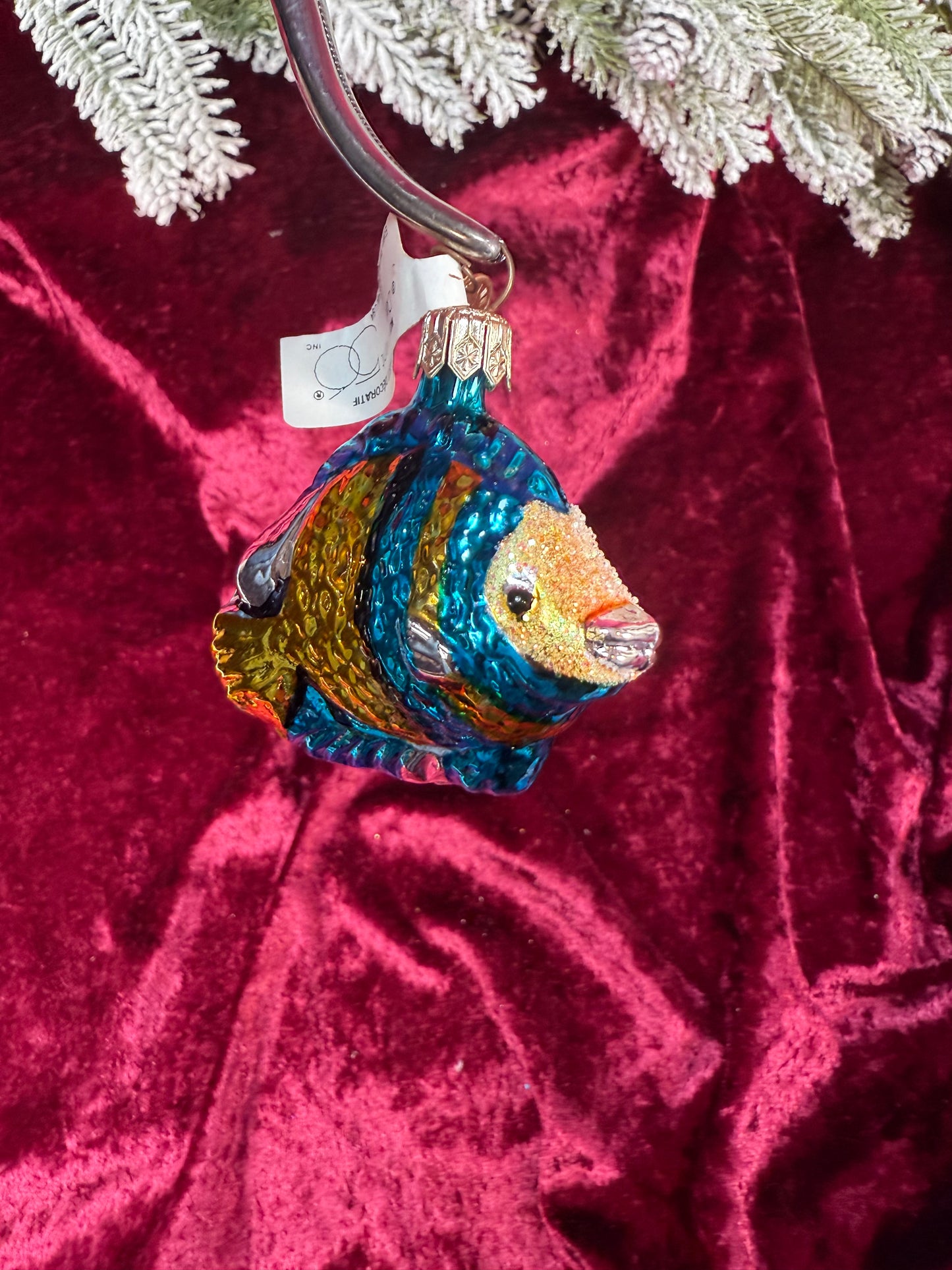 Vintage Christmas - Handblown Glass Ornament - Blue-Yellow Exotic Fish - Department 56