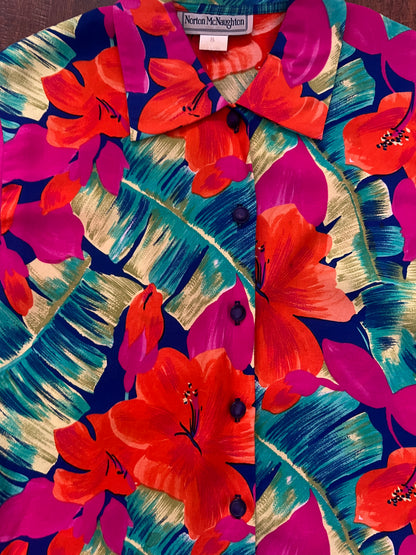 Vintage Norton McNaughton Tropical Two Piece Set - Bright Hawaiian Florals - Medium