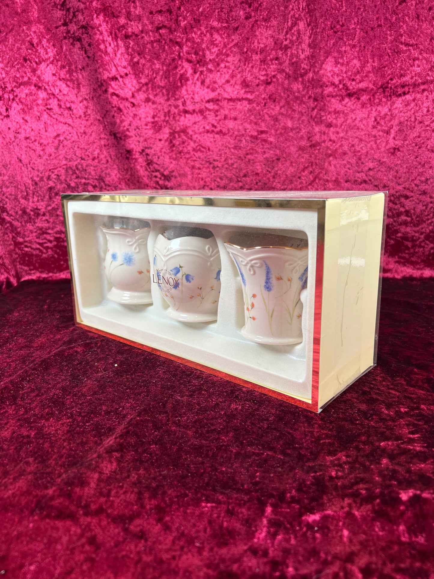 Vintage Home Decor - Porcelain Votives - 24K Gold Accents - Blue Flowers - Lenox