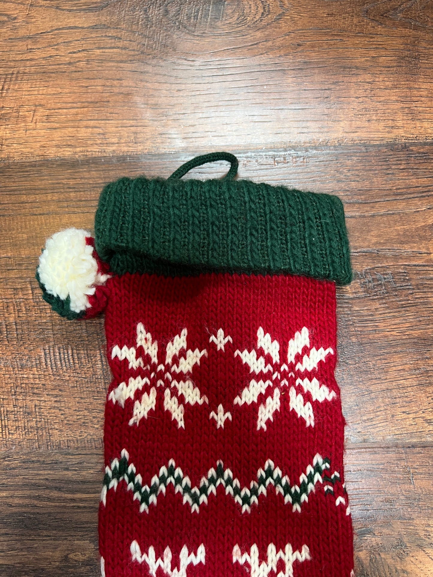 Vintage Christmas - Knit Stocking - White Reindeer on Red