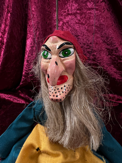 Vintage Marionette Puppet - Ugly Witch Character Folk Art