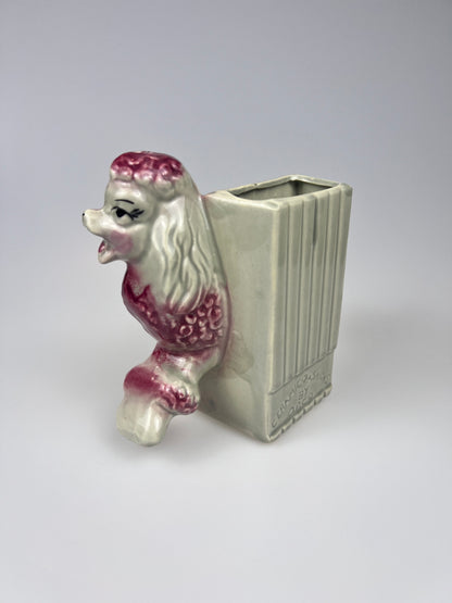 Vintage 1950s Ceramic Fashions by Opco Pink & Grey Poodle Planter