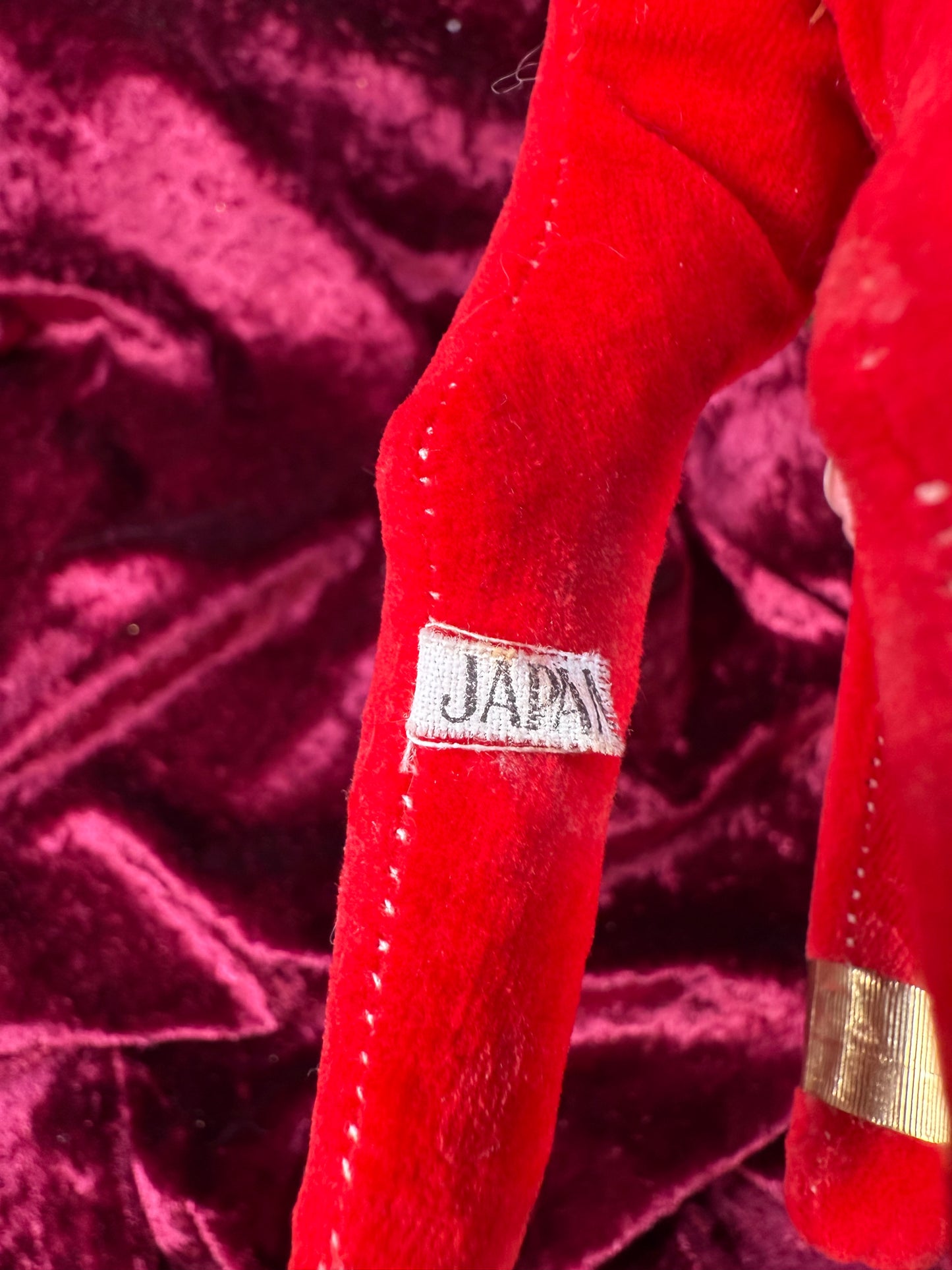 Vintage Christmas - Stuffed Doll - Red Velveteen Reindeer - Japan