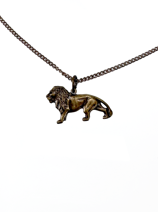 Vintage Necklace - Lion Pendant - 16" Dainty Chain Brass Choker