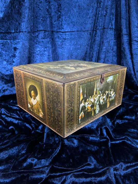 Vintage Metal Storage Tin - Rembrandt Famous Paintings Ornate Gold Box