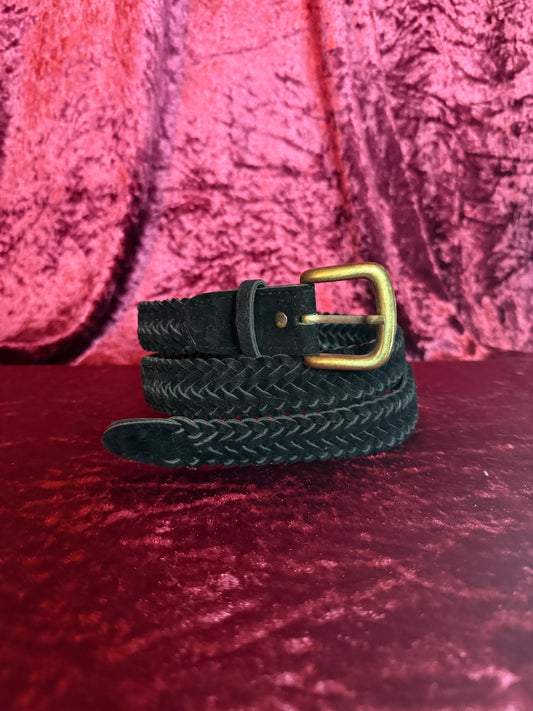 Vintage Accessories - Braided Suede Leather Belt - Black - M