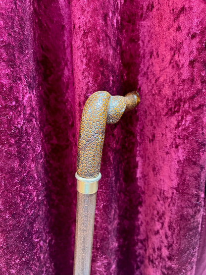 Vintage Wood Walking Cane – Hand Carved Snake Head Handle Antique Style