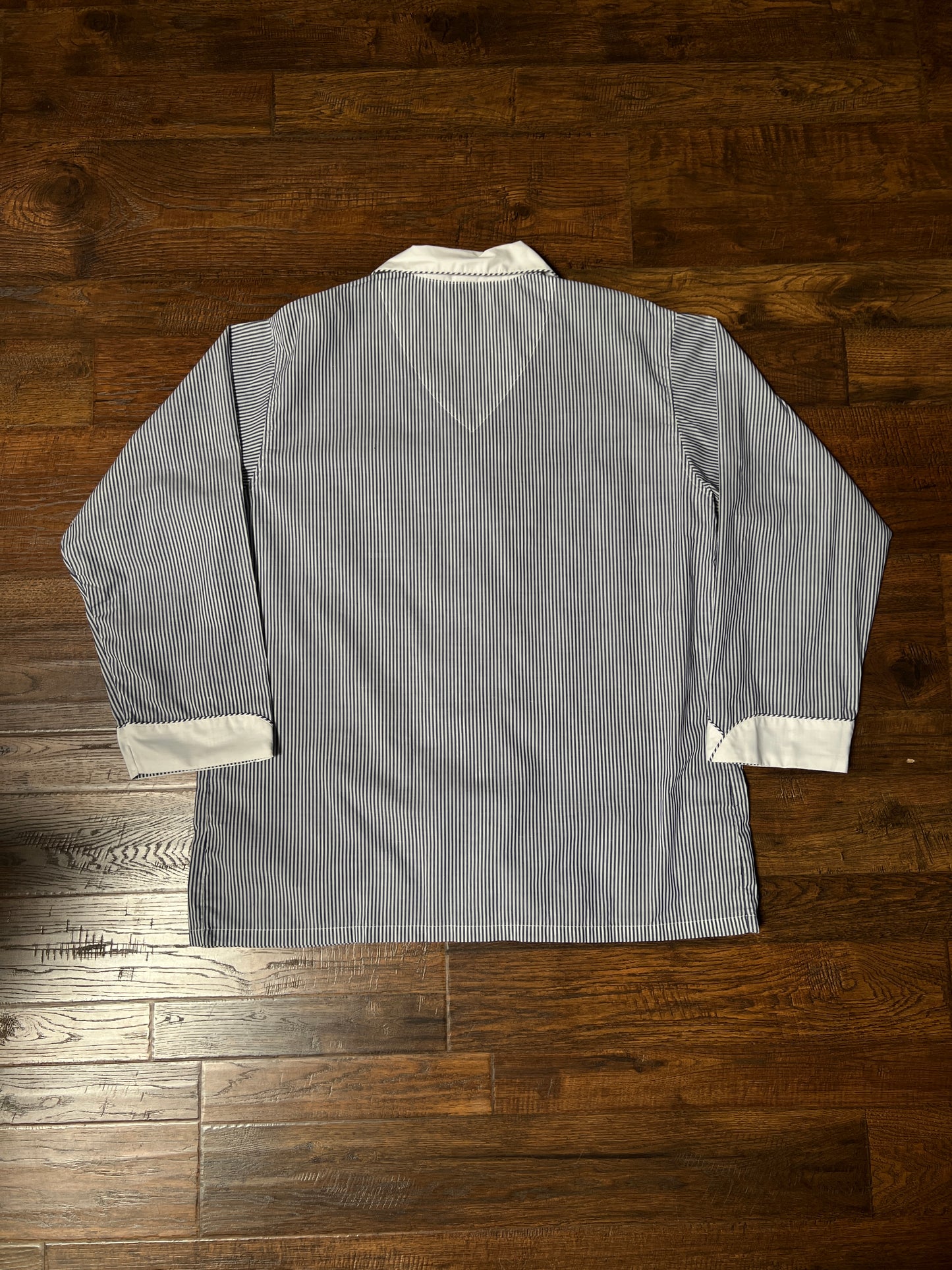 Vintage Christian Dior Monsieur Cotton Blend Pajama Shirt - Blue Pinstripe Top - X-Large