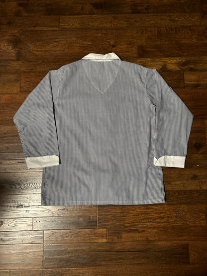 Vintage Christian Dior Monsieur Cotton Blend Pajama Shirt - Blue Pinstripe Top - X-Large