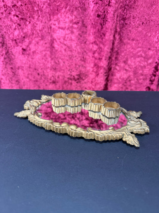 Vintage Vanity - Mirrored Lipstick Tray - Ornate Gold Frame - Made In Hong Kong