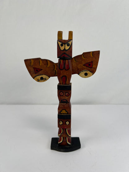 Vintage Souvenir - Hand Carved Totem Pole with Moveable Wings - Made in The Republic of China - 8"