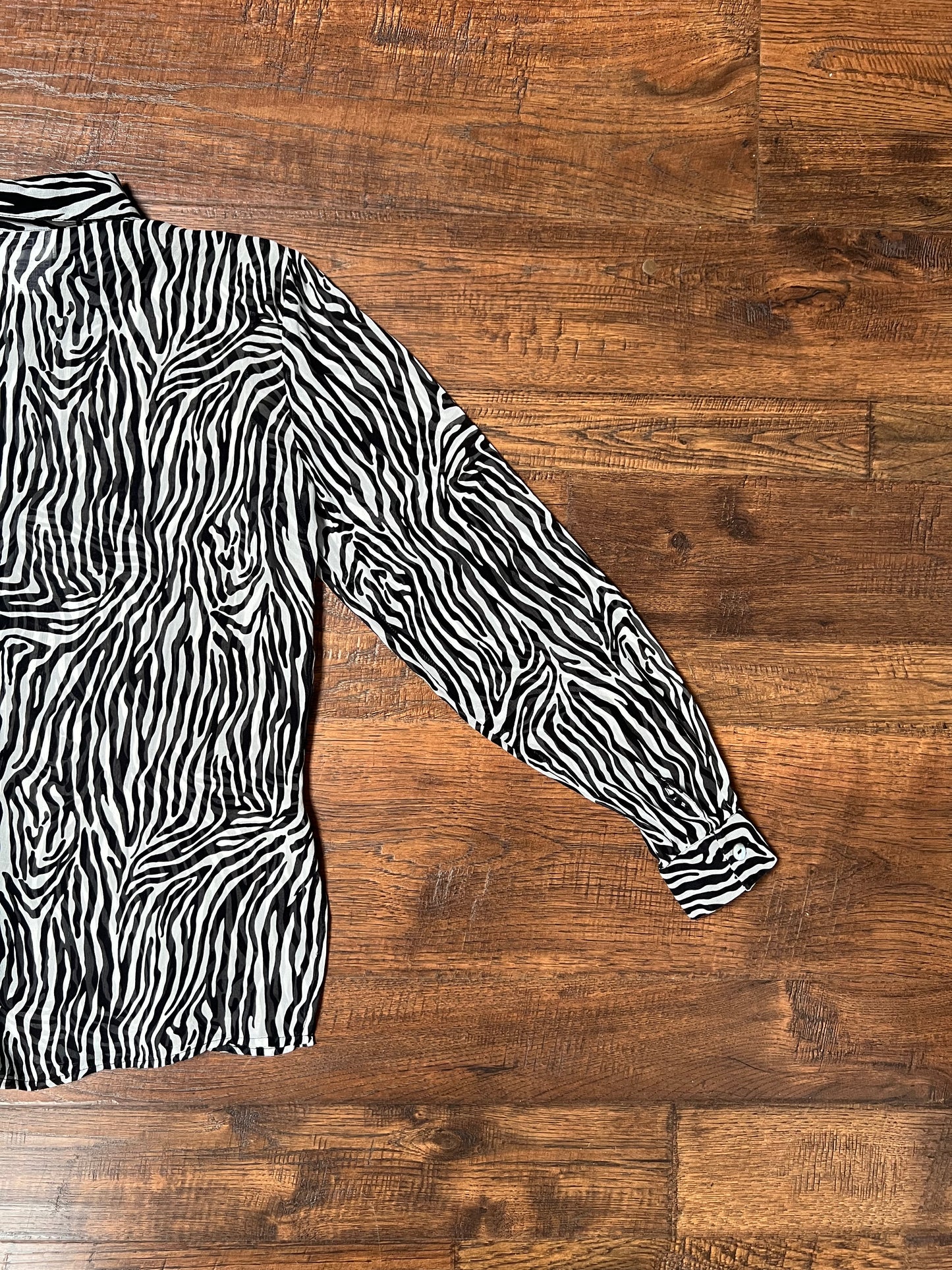 Vintage Clothing - Sheer Button Up Shirt - Zebra Print - 100% Silk - Small - Tess