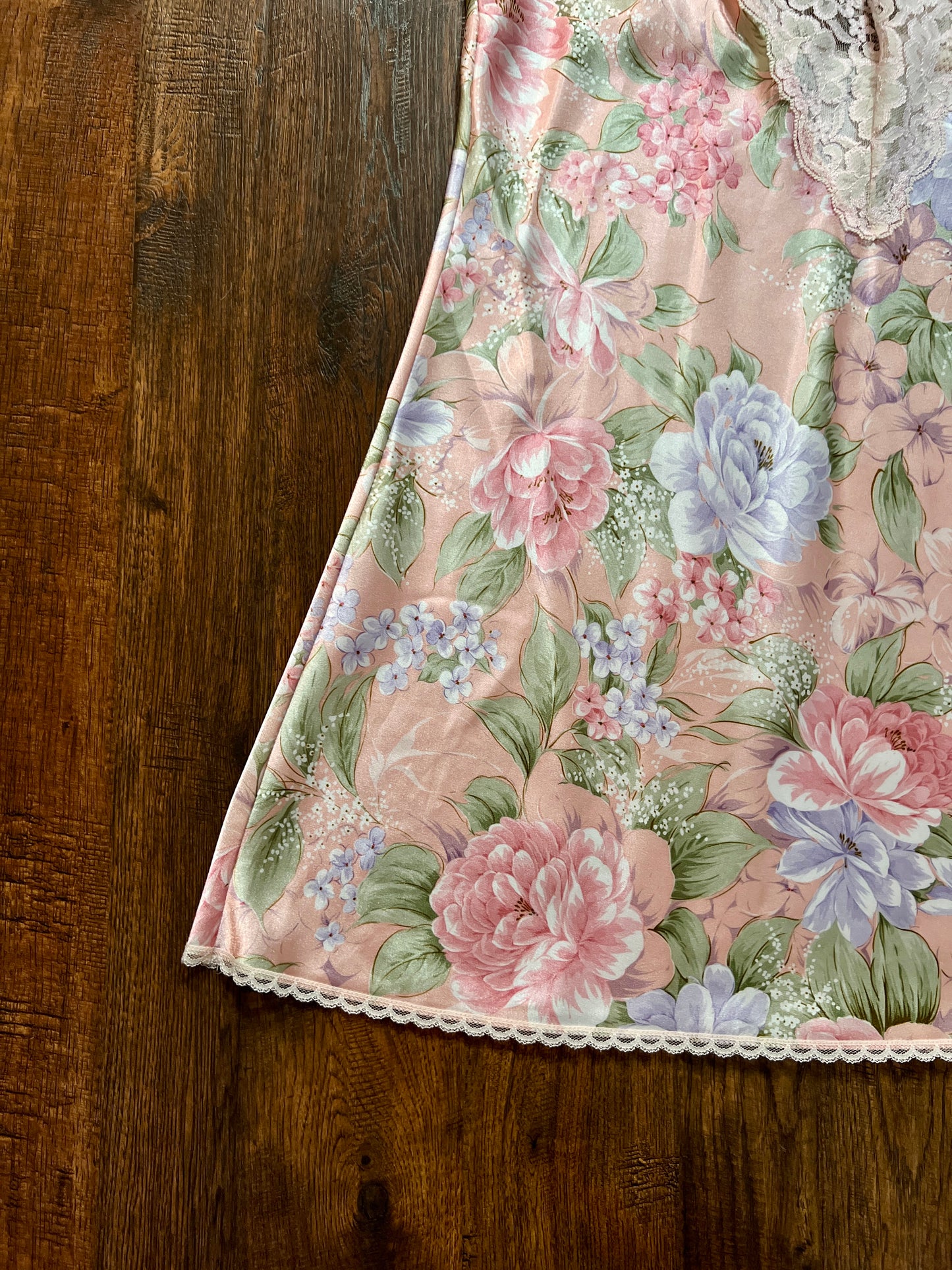 Vintage Silky Nightgown and Robe Lingerie Set - Pink Floral Print Peignoir Ensemble - Val Mode