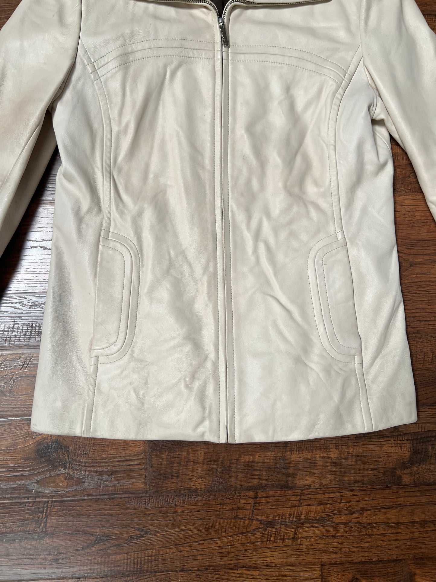 Vintage Clothing - Genuine Leather Racer Jacket - Cream White - Brown Lining - Small - Wilsons Leather Pelle Studio