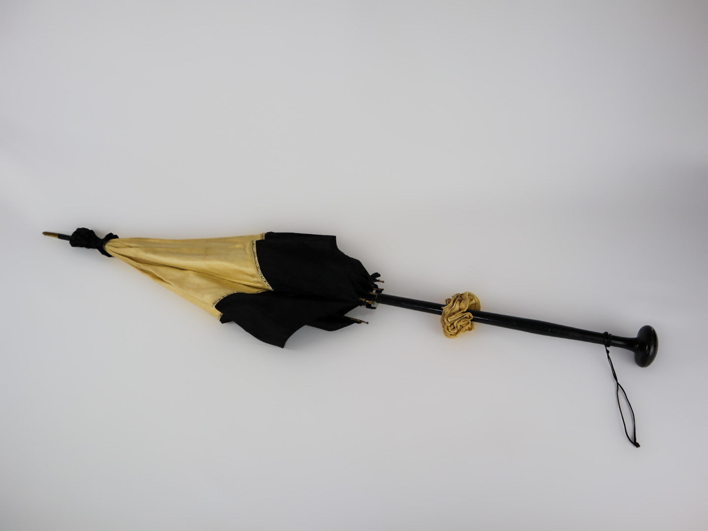 Antique Ivory & Black Silk Long Handle Parasol