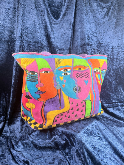 Vintage Canvas Laurel Burch Tote Bag – Kindred Spirits Faces with Purple Handles