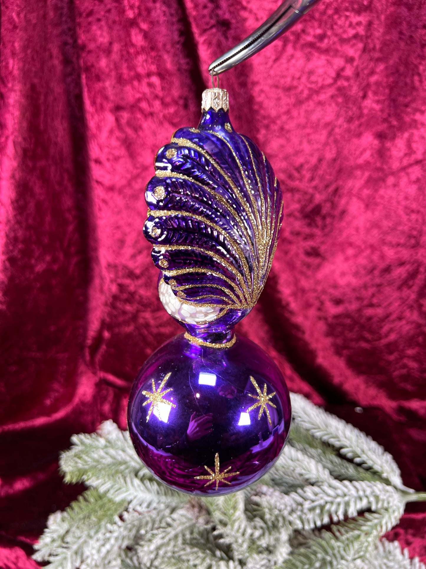 Vintage Christmas - Handblown Glass Ornament - Celestial Peacock - Purple - Christopher Radko