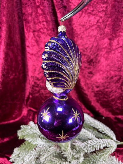 Vintage Christmas - Handblown Glass Ornament - Celestial Peacock - Purple - Christopher Radko