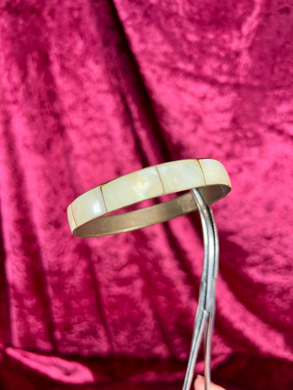Vintage Jewelry - Bangle Bracelet - Brass with Inlaid Abalone Shell