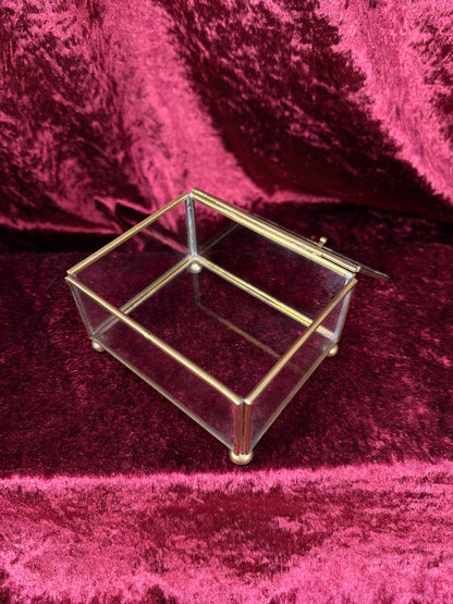 Vintage Brass and Glass Jewelry Box – Footed Display Case Trinket Holder
