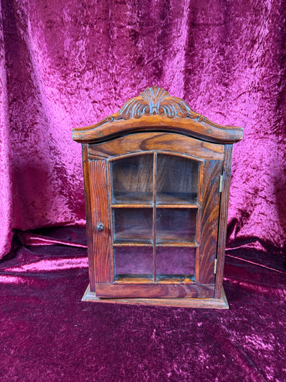 Vintage Curio Cabinet - Ornate Wood Wall Mounted Trinket Shelf - 13" Tall