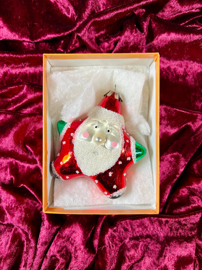 Vintage Christmas - Handblown Glass Ornament - Star Shaped Santa Claus - Discover Channel Store