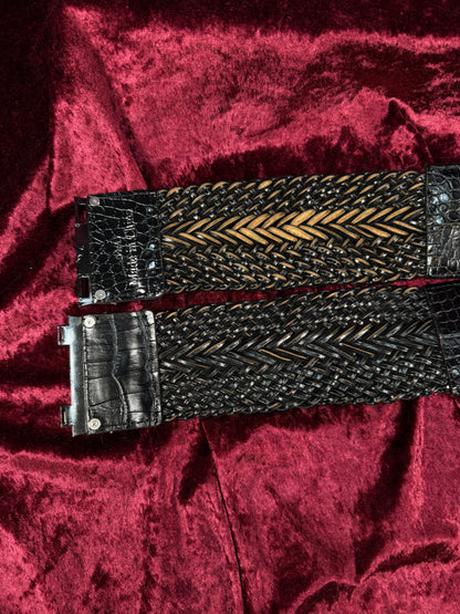 Vintage Accessories - Faux Leather Braided Stretch Waist Belt - Black - Medium / Large