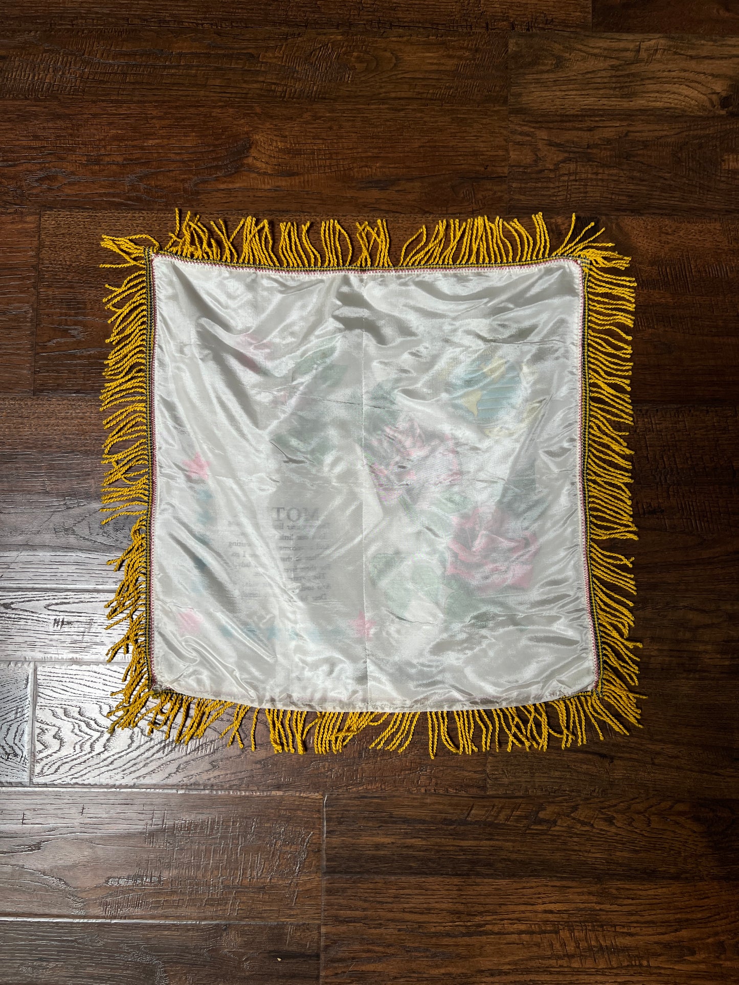Vintage WWII Satin USMC Pillow Cover — Parris Island Mother Souvenir with Fringe