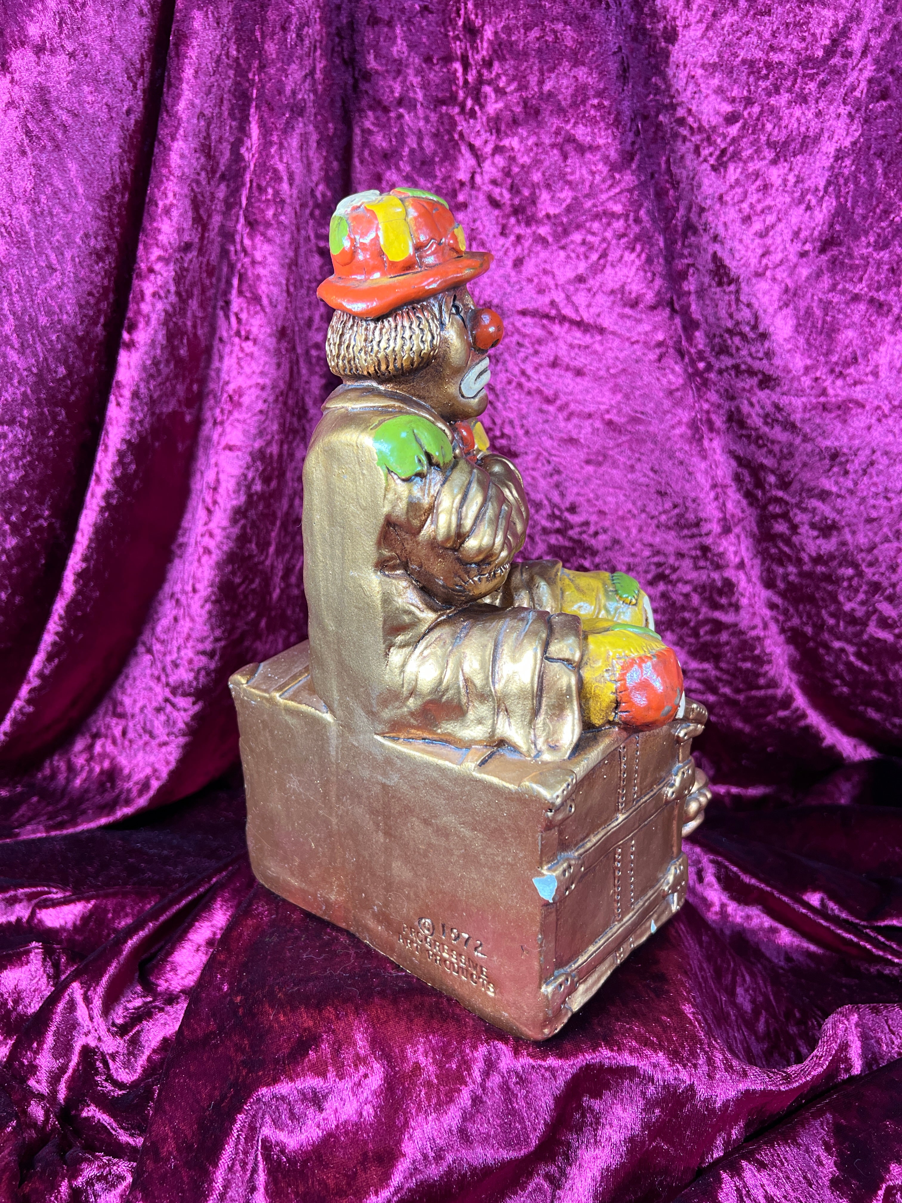 Vintage Home Decor - 1970s Chalkware Bookend - Sad Hobo Clown