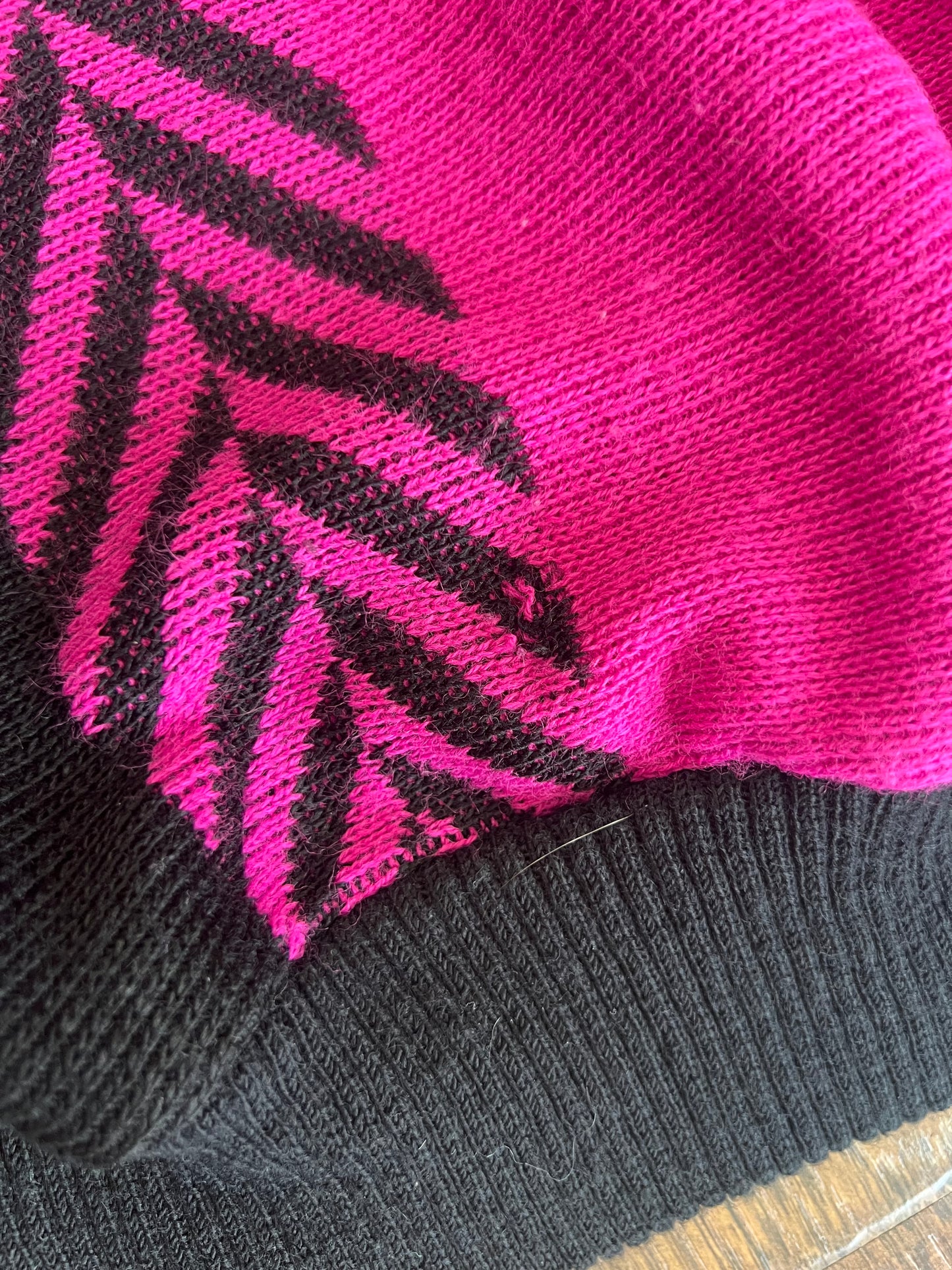 Vintage Clothing - 1980s Sweater - Hot Pink and Black - R Knit - Medium - Made In England