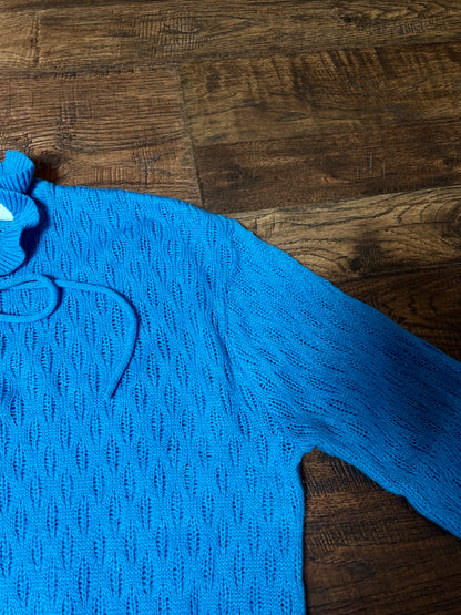 Vintage Gianni Benini Sweater - Robin's Egg Blue Open Knit Tie Neck Pullover - Medium