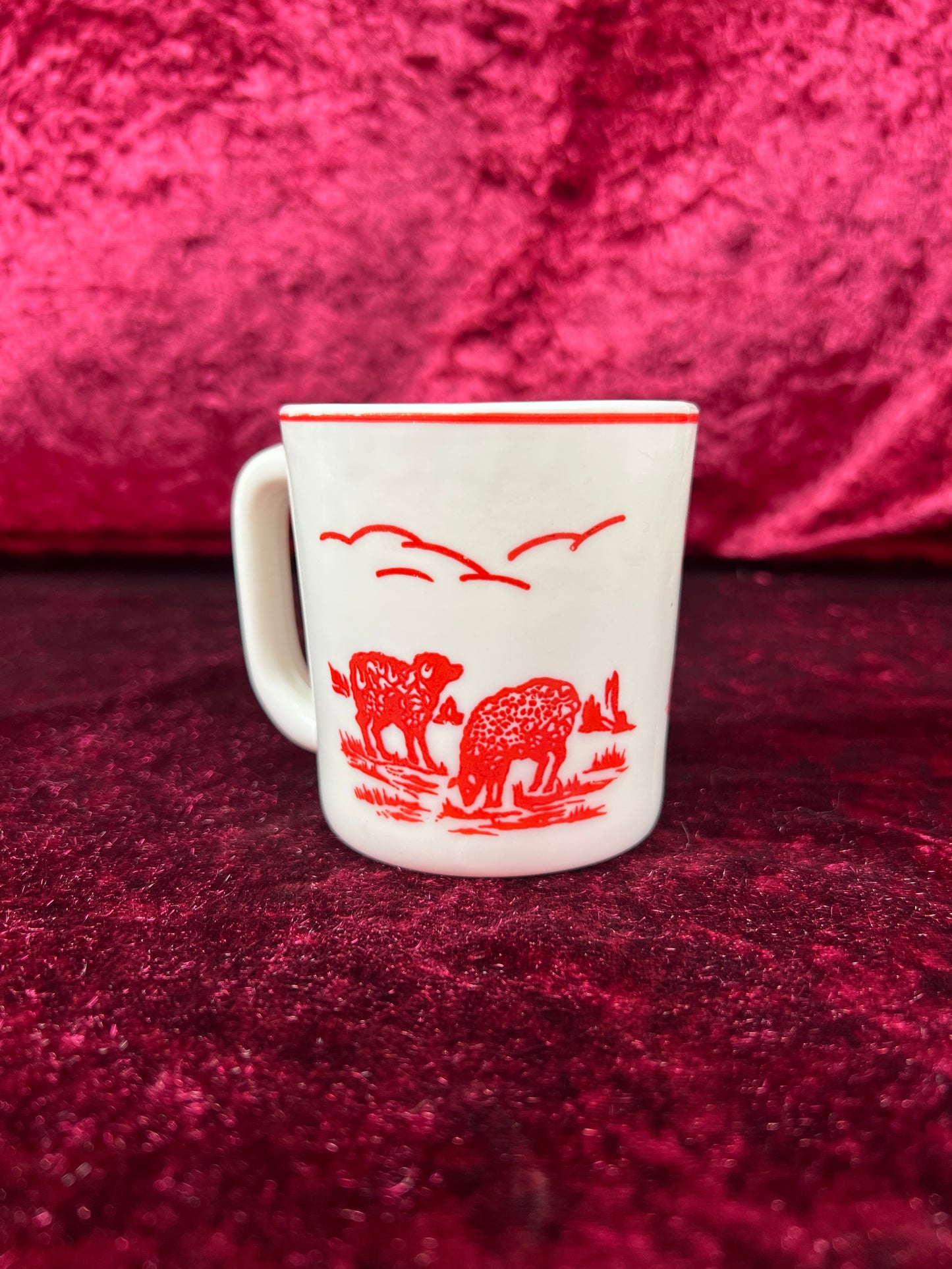 Vintage Kitchen - 1950s Children's Mug and Divided Plate Set - Ceramic - Little Bo Peep - Fire King