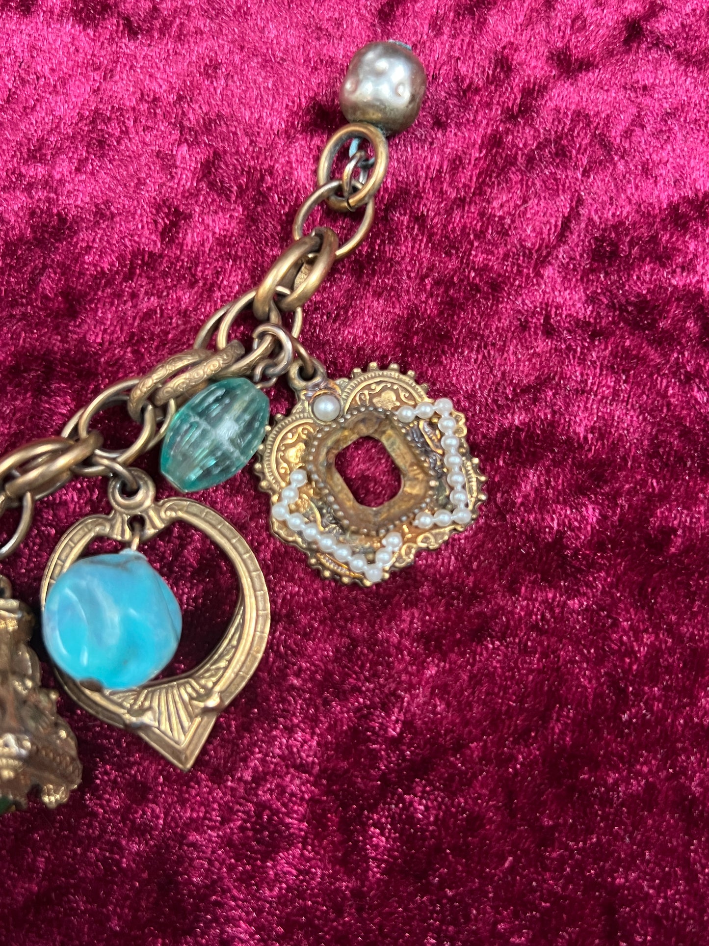 Vintage Jewelry - Charm Bracelet - Brass - Chunky Maximalist Charms - Japan