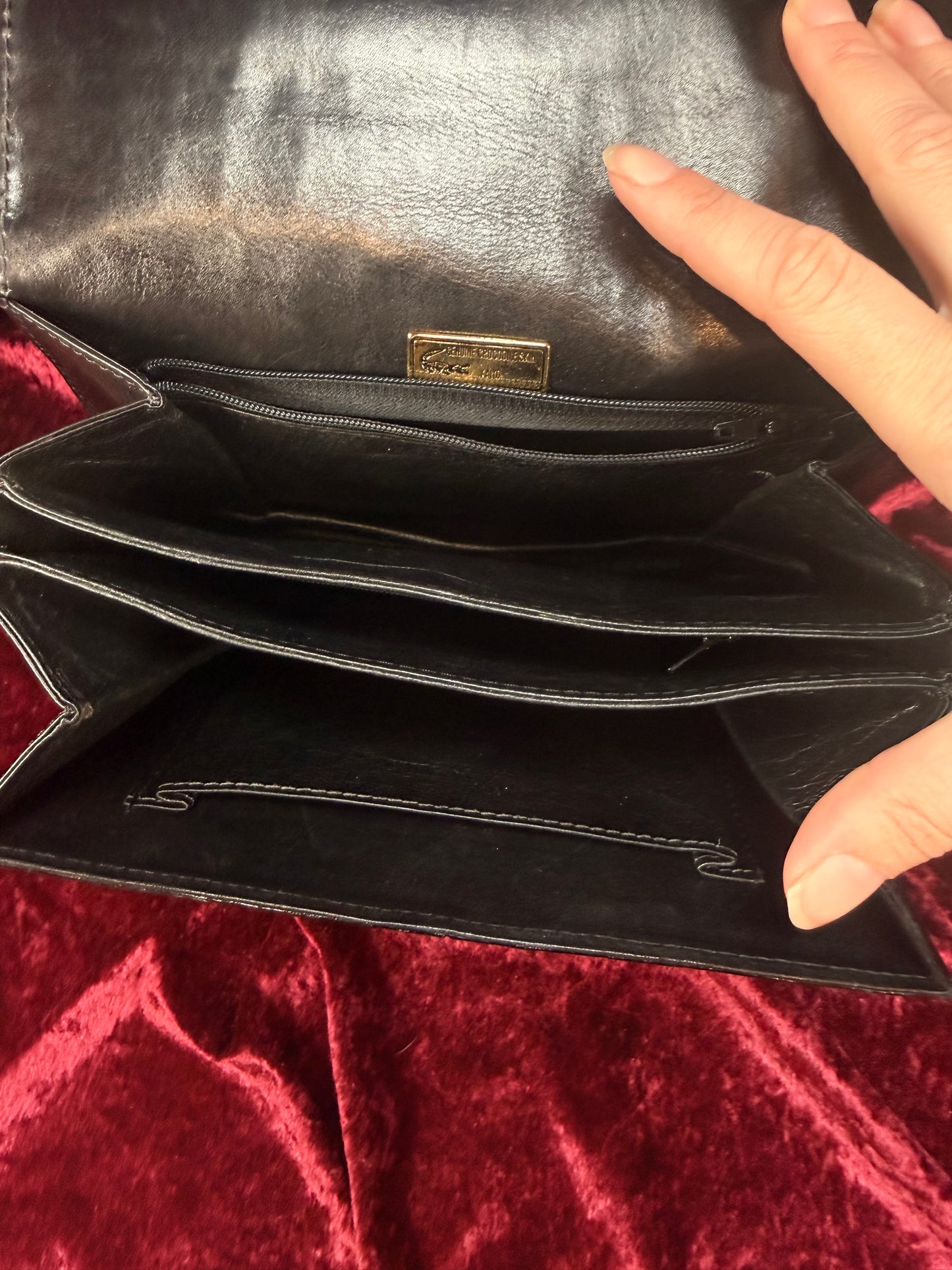 Vintage Genuine Crocodile Skin Purse - Black Crossbody Shoulder Bag
