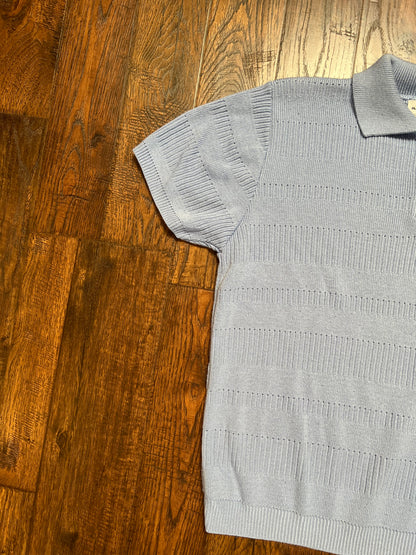 Vintage Clothing - Knit Polo Shirt - Baby Blue - Alfred Dunner Petite - Medium