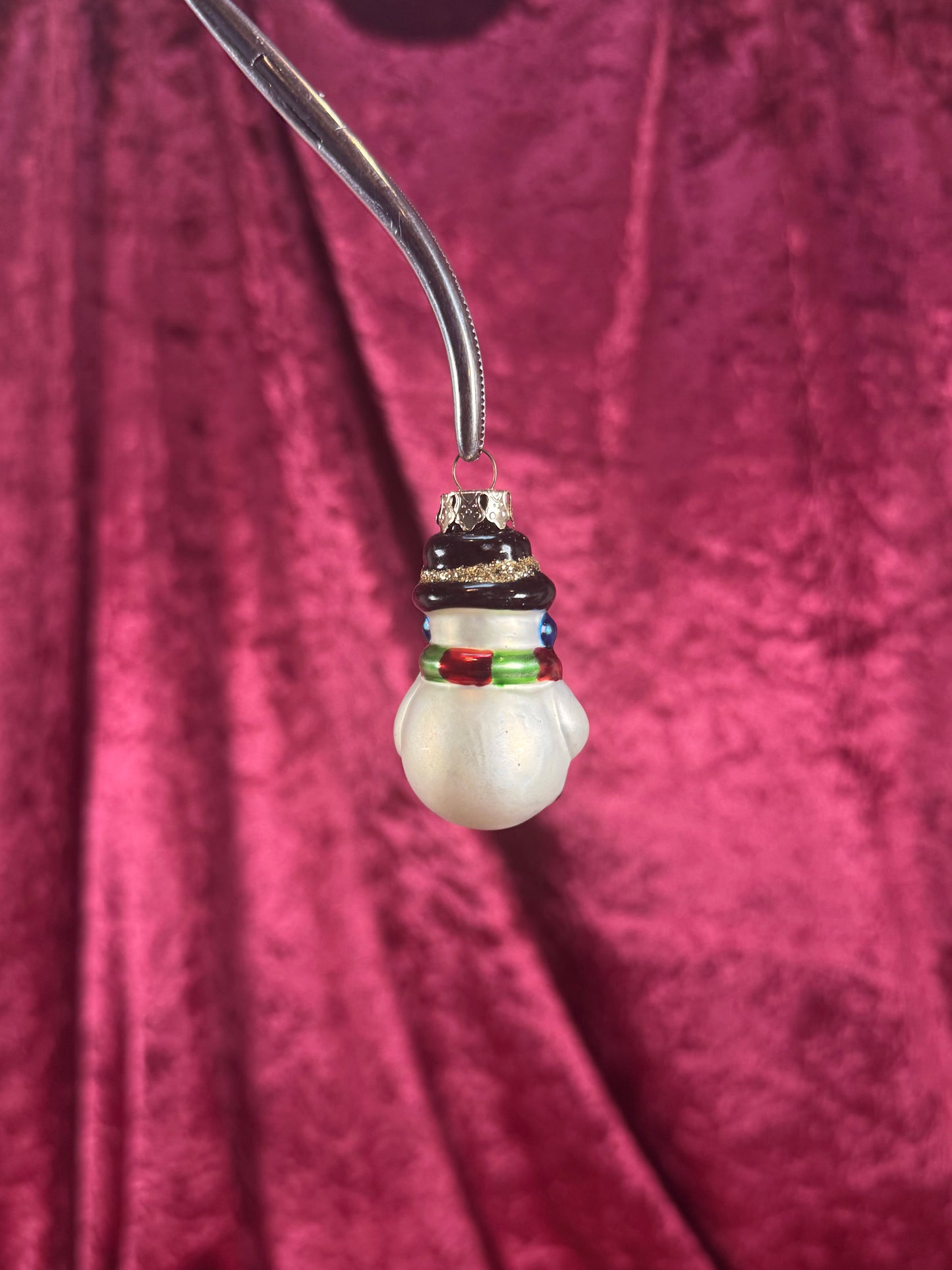 Vintage Christmas - Handblown Glass Ornament - Classic Snowman - 2"